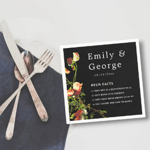 Boho Greenery Burgundy Roses Black Floral Wedding Napkin