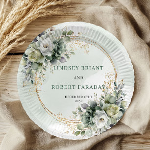 Boho Greenery Dusty Green Eucalyptus Wedding Paper Plate