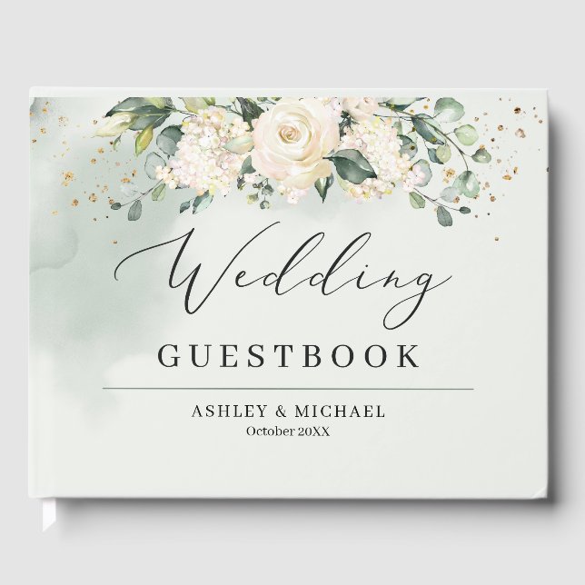 Boho Greenery Eucalyptus and Gold Guest Book (Front)