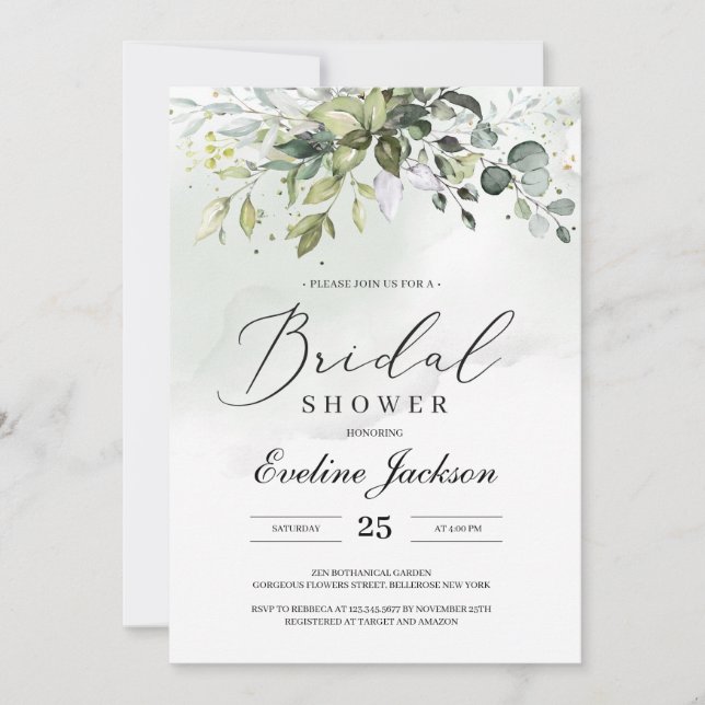 Boho Greenery Eucalyptus Bridal Shower Invitation (Front)