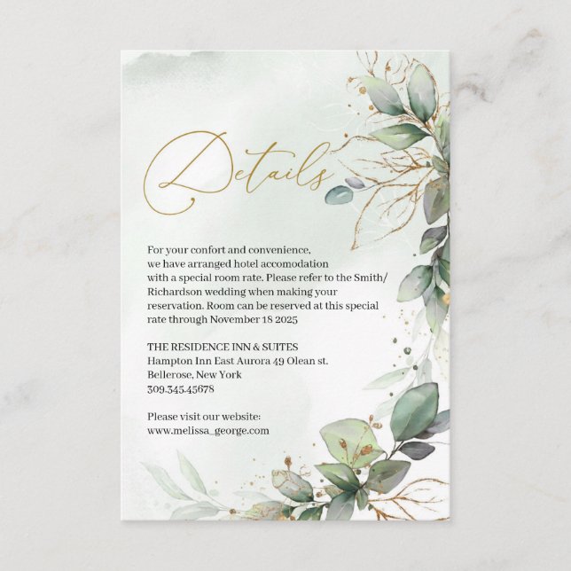 Boho greenery eucalyptus foliage faux gold frame enclosure card (Front)