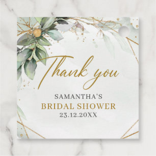 Boho greenery eucalyptus foliage gold frame favour tags