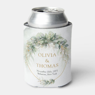 Boho greenery eucalyptus foliage gold oval  can cooler