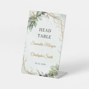 Boho greenery eucalyptus foliage Head Table  Pedestal Sign