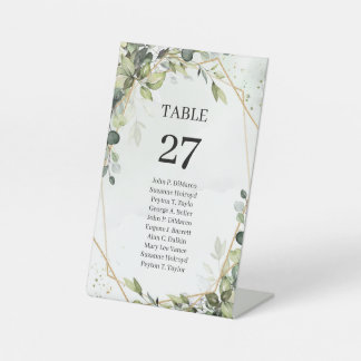 Boho greenery eucalyptus foliage Table Number Pedestal Sign