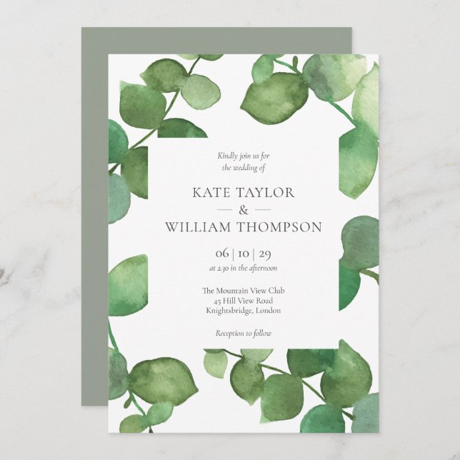 Boho Greenery Eucalyptus Leaves Wedding Invitation (Front/Back)