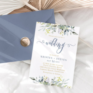 Boho Greenery Eucalyptus Wedding Dusty Blue Invitation