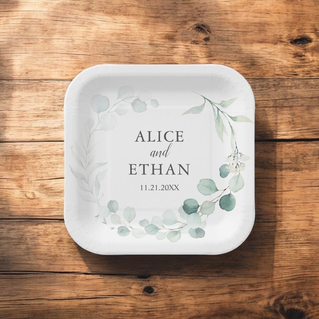 Boho Greenery Eucalyptus Wedding Paper Plate (Creator Uploaded)