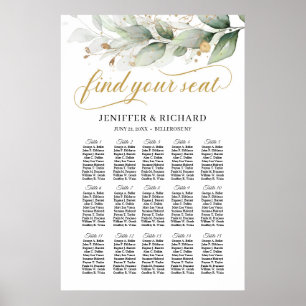 Boho greenery eucalyptus wedding seating chart
