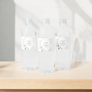 Boho Greenery Eucalyptus Wedding Water Bottle Label