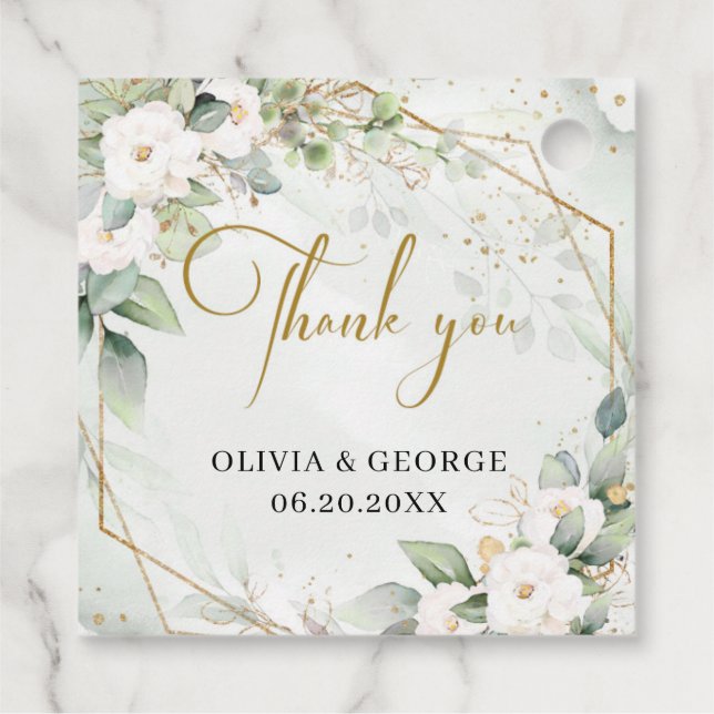 Boho greenery eucalyptus white flowers favour tags (Back)