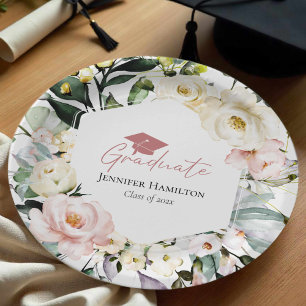 Boho Greenery Floral Frame Graduation Paper Plate