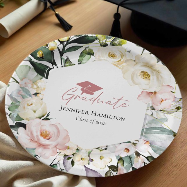 Boho Greenery Floral Frame Graduation Paper Plate (Creator Uploaded)