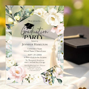 Boho Greenery Floral Frame Graduation Party Acrylic Invitations