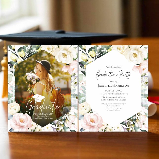 Boho Greenery Floral Frame Photo Graduation Party (Creator Uploaded)