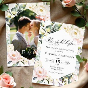 Boho Greenery Floral Frame Photo Rehearsal Dinner Invitation