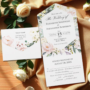 Boho Greenery Floral Frame Photo Wedding All In One Invitation