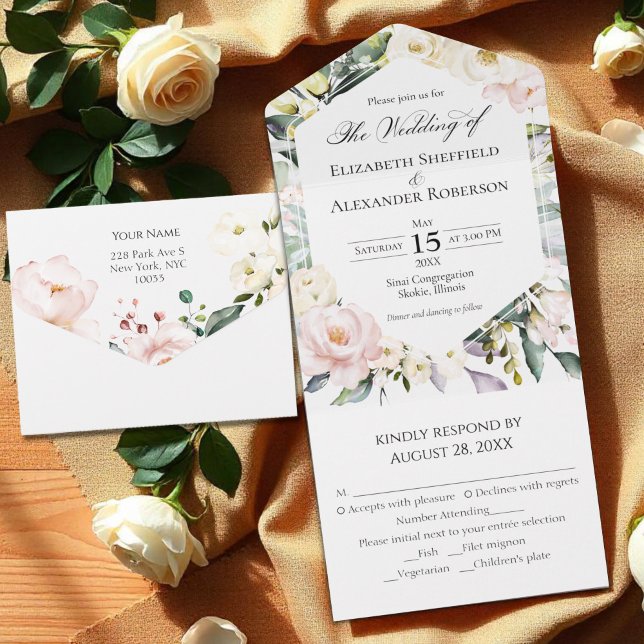 Boho Greenery Floral Frame Photo Wedding All In One Invitation (Creator Uploaded)