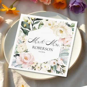 Boho Greenery Floral Frame Wedding Napkin