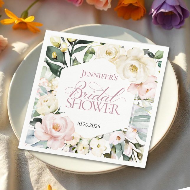 Boho Greenery Floral Frame Wedding Napkin (Creator Uploaded)