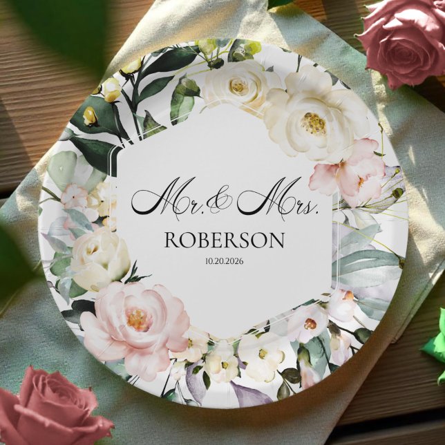 Boho Greenery Floral Frame Wedding Paper Plate (Creator Uploaded)