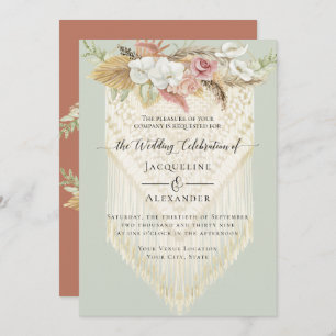 BOHO Greenery Floral Pampas Grass Macrame Wedding Invitation