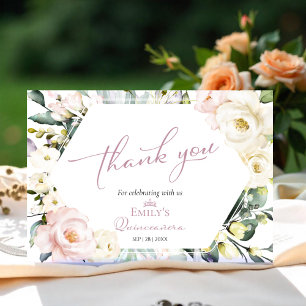 Boho Greenery Floral Quinceañera Thank You Cards
