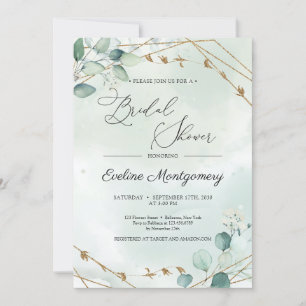 Boho Greenery Folaige Faux Gold Geometric Bridal Invitation