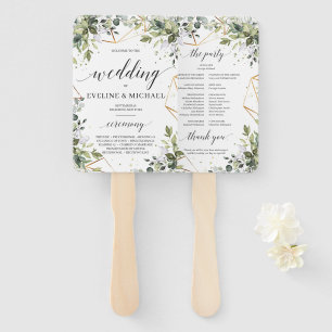 Boho greenery folaige gold frame wedding program hand fan