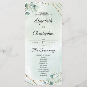 Boho Greenery Folaige Gold Frame Wedding Programme