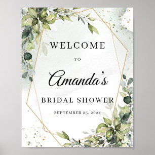 Boho greenery folaige gold geometric welcome sign