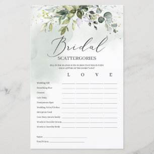Boho greenery foliage bridal Scattergories game