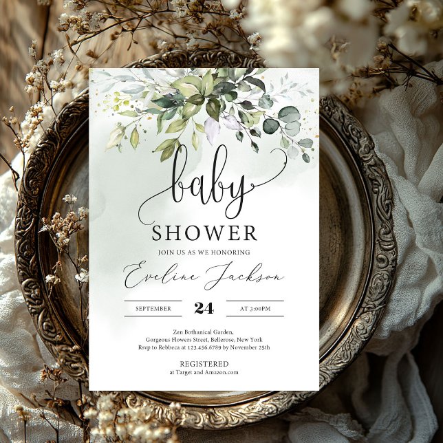 Boho greenery foliage eucalyptus baby shower invitation (Boho greenery foliage eucalyptus baby shower invitation)