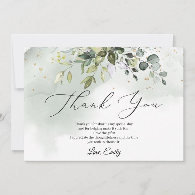Boho greenery foliage eucalyptus Bridal Shower Thank You Card (Front)