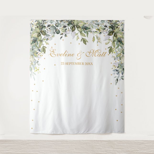 Boho greenery foliage eucalyptus leaves wedding tapestry (Front)