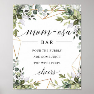 Boho greenery foliage eucalyptus mom-osa bar sign
