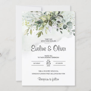 Boho greenery foliage eucalyptus pastel wedding invitation