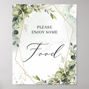 Boho greenery foliage gold geometric food sign