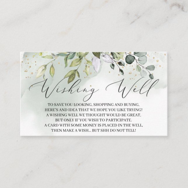 Boho greenery foliage leaves wedding wishing well enclosure card (Front)