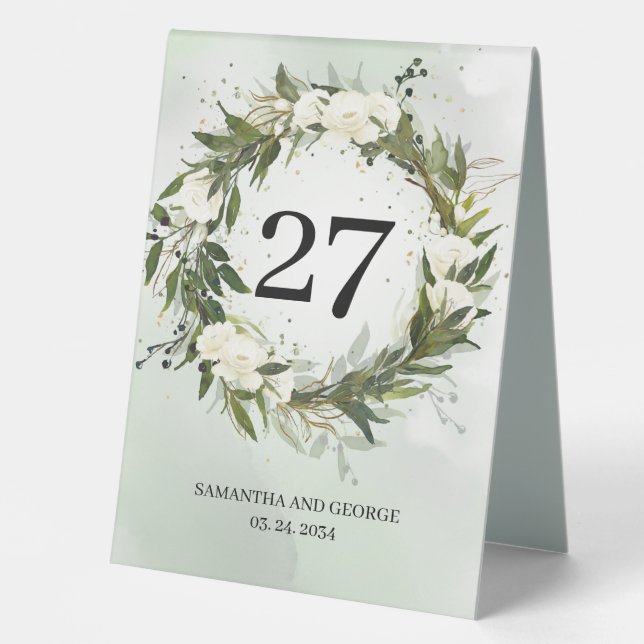 Boho greenery foliage olive wreath white roses  (Front)