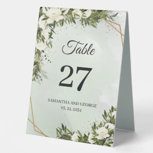 Boho greenery foliage olivewhite roses gold frame