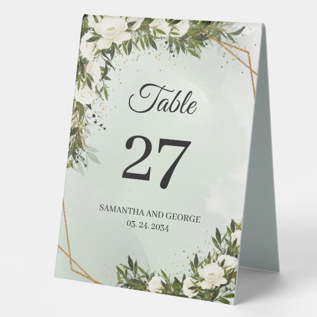 Boho greenery foliage olivewhite roses gold frame (Front)