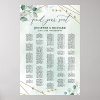 Boho Greenery Gold Geometric alphabetical seating