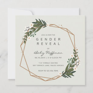 Boho Greenery Gold Geometric Gender Reveal Invitation