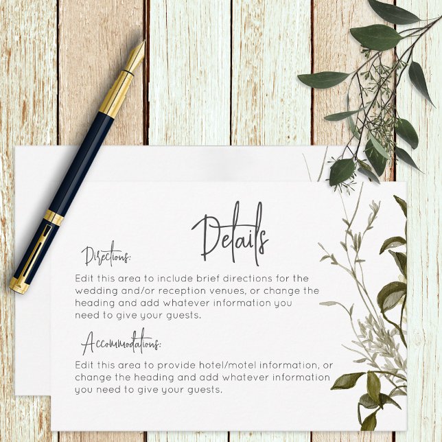 Boho Greenery Modern Floral Details Wedding Enclosure Card (Creator Uploaded)