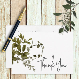 Boho Greenery Modern Floral Wedding  Thank You Card