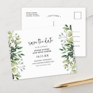 Boho Greenery Modern Save the Date Announcement Postcard