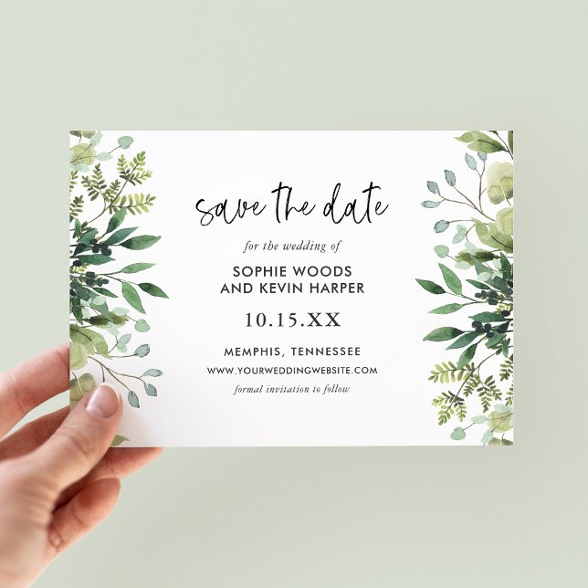 Boho Greenery Modern Save the Date Cards (Creator Uploaded)