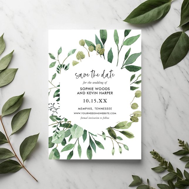 Boho Greenery Modern Save the Date Cards (Creator Uploaded)