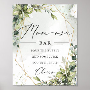 Boho greenery mom-osa bar sign gold geometric